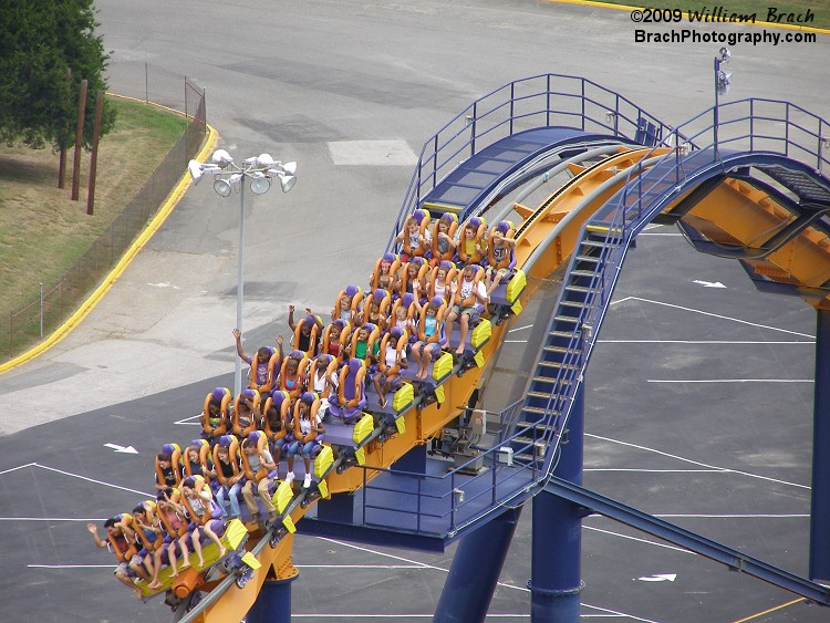 Dominator train cresting the top of the lift hill.