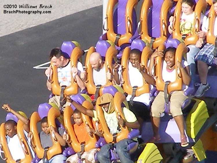 Riders about to take the drop on Dominator.