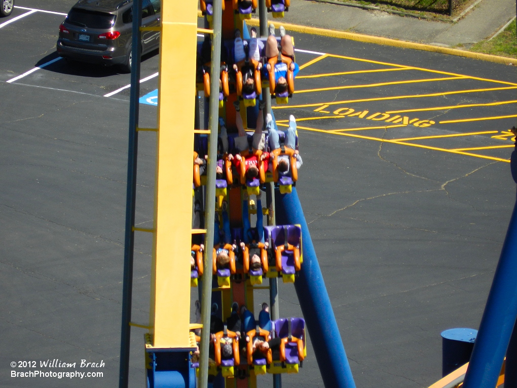 Dominator train going through the vertical loop.