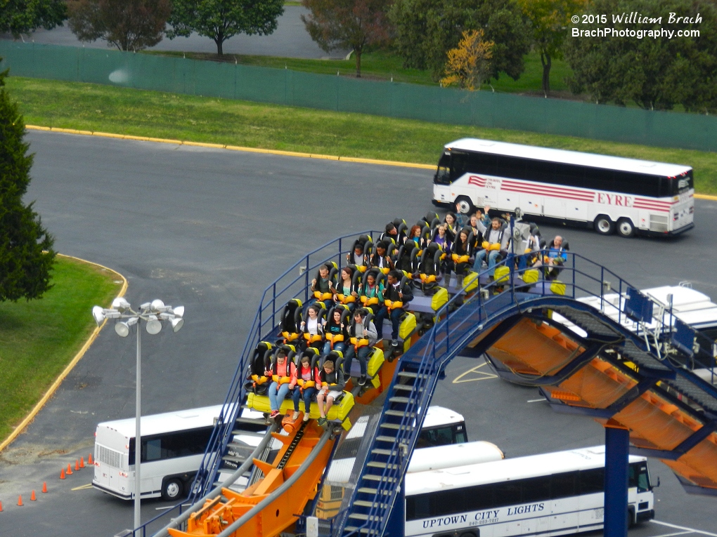 Dominator train at the top of the lift hill.