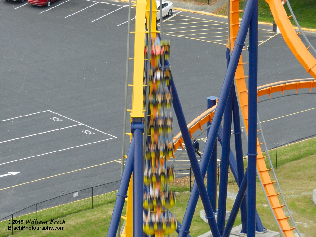 Dominator train going through the vertical loop.