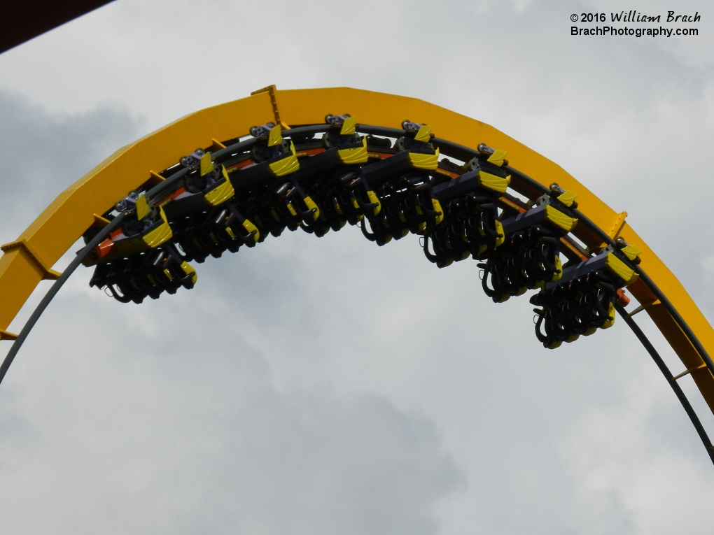 Empty Dominator train going through the vertical loop.