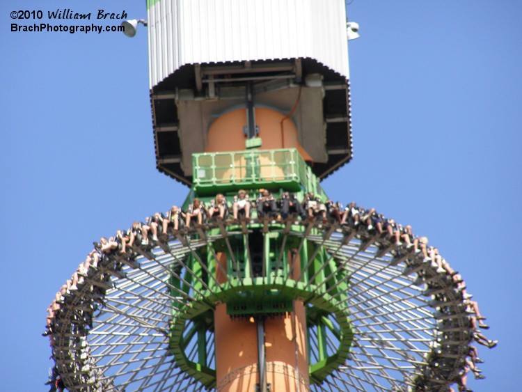 View of the top of Drop Tower: Scream Zone.  Drop Tower opened as Drop Zone: Stunt Tower in the 2003 season.