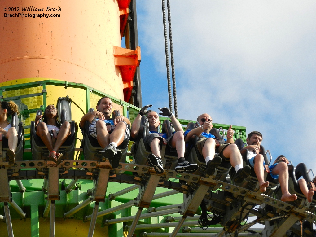 Riders going up on the Drop Tower.