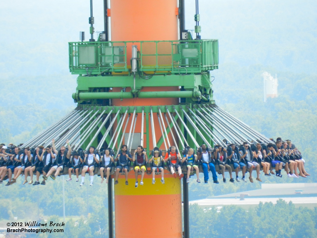 Group of riders waiting for the drop to happen.