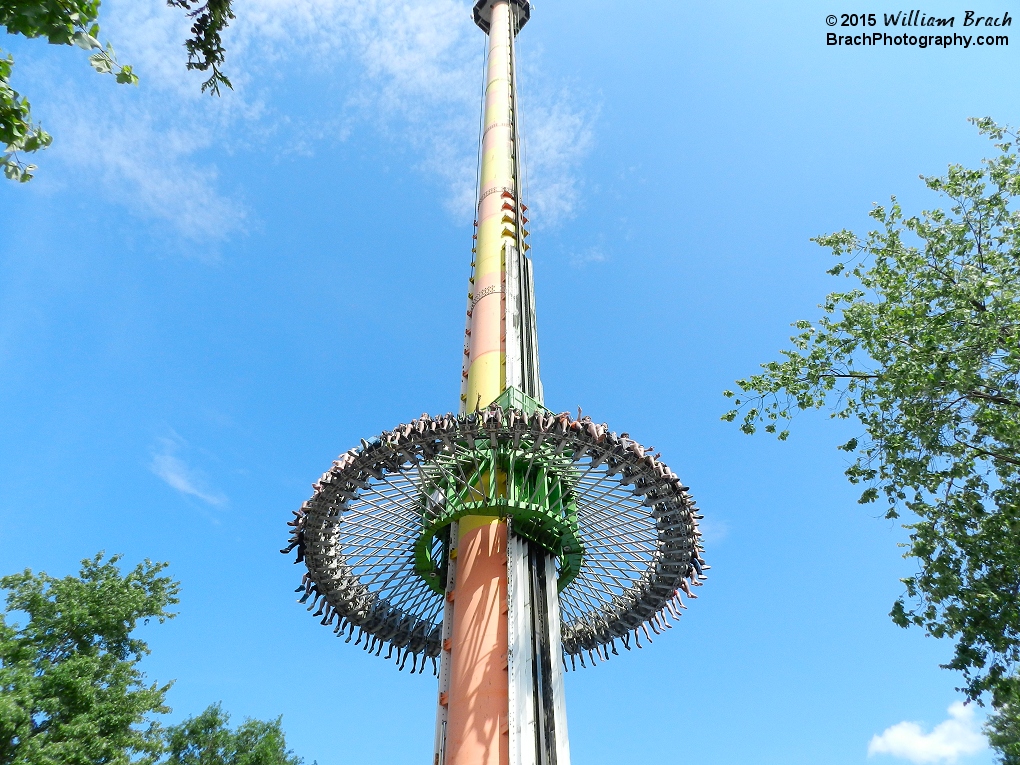 Another cycle of riders going up the tower.