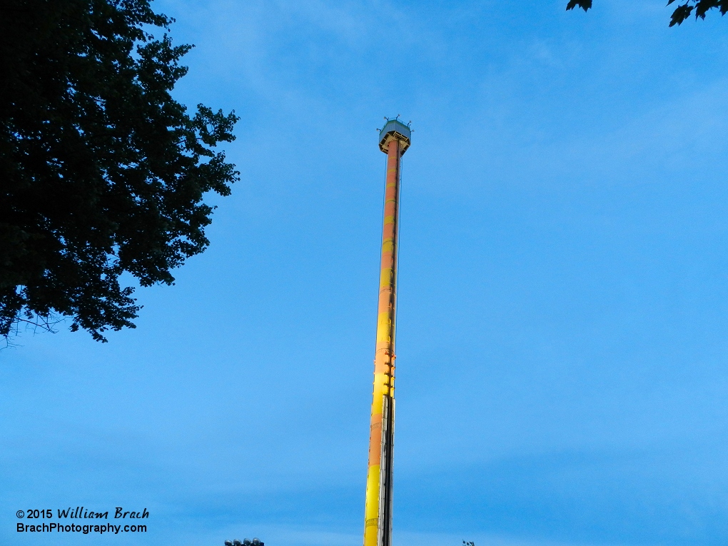 Drop Tower at dusk.