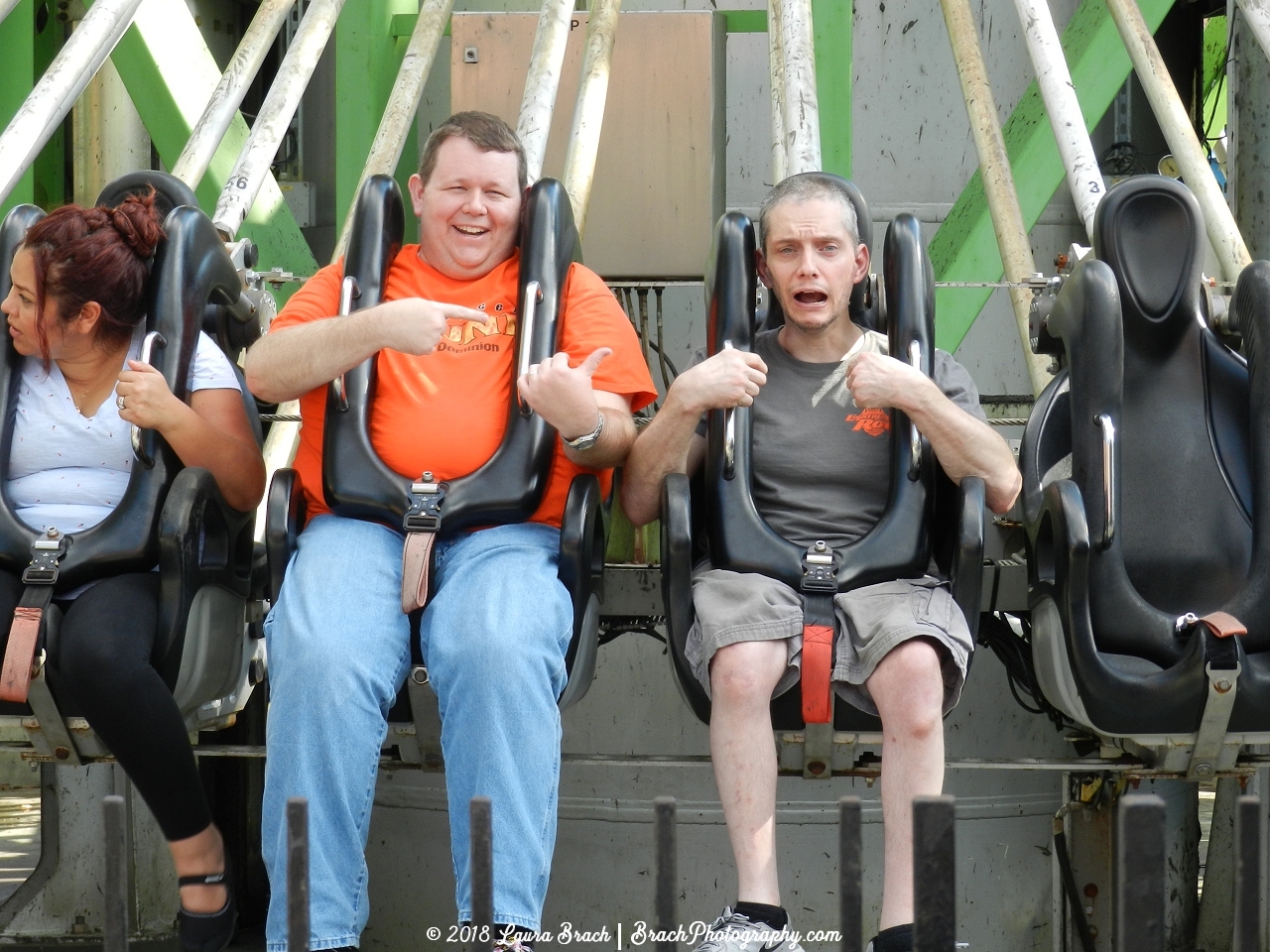 The owner and one of his good buddies on the ride waiting to go up.