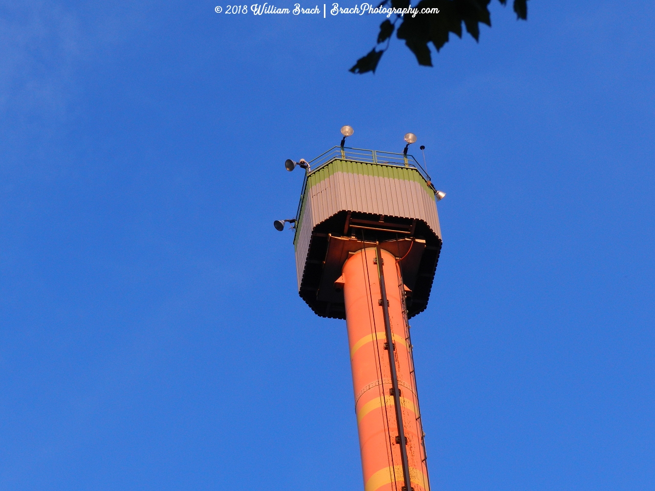 Looking at the top of the Drop Tower.