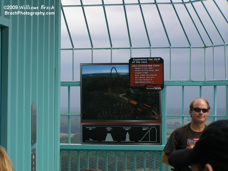 Top of the Eiffel Tower on the observation deck.  This is the signage that went up late in the 2009 season after Intimidator 305 was announced as the new for 2010 addition.