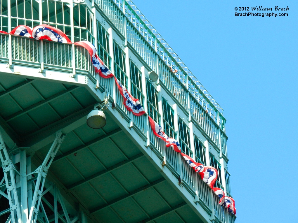 Closer view of the buntings on the Eiffel Tower.