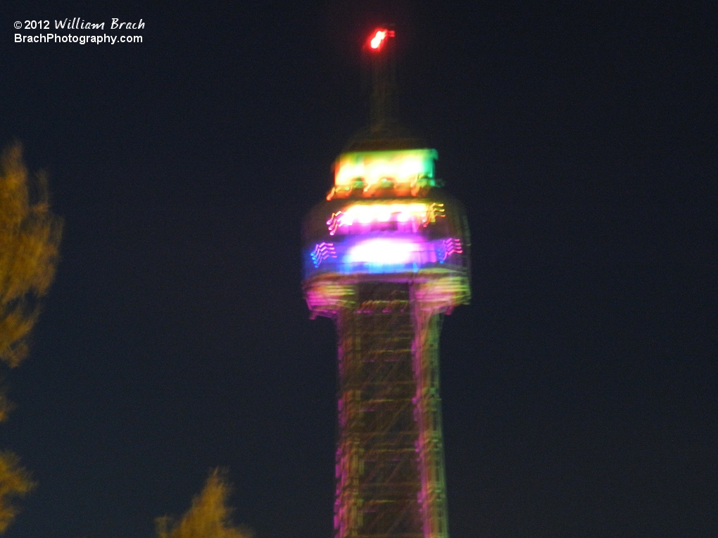 Blurred shot of the Eiffel Tower at night.