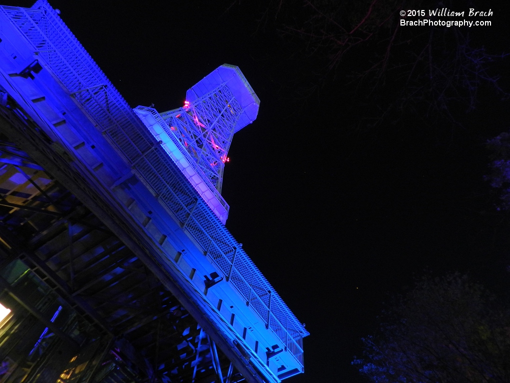 Eeerie blue glow on the Eiffel Tower.