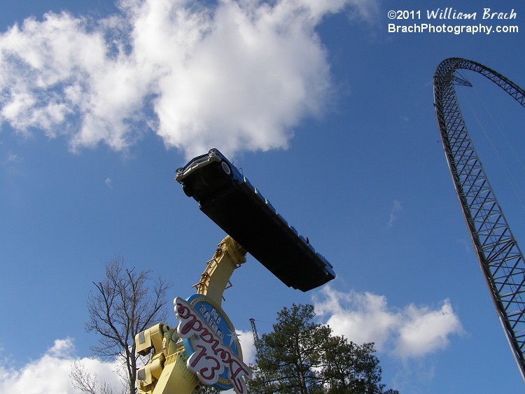 Ride gondola is almost at the very top where it will pause for a few seconds before beginning its descent.