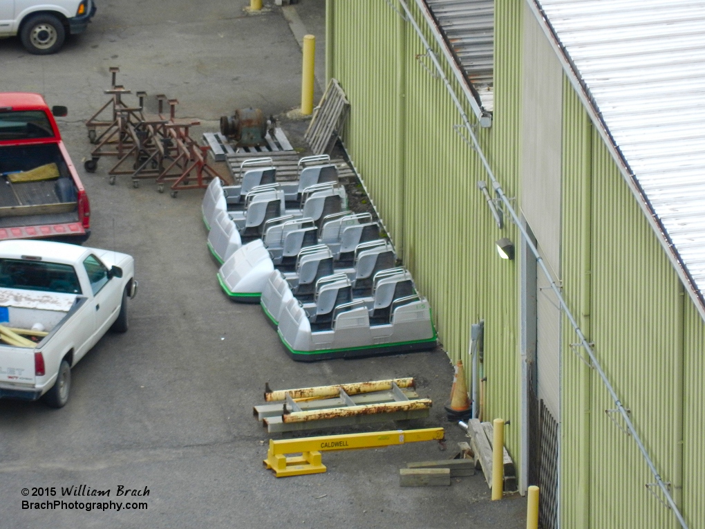 Missing train from Flight of Fear has been found outside the maintenance buildings.  These are the fiberglass car shells.