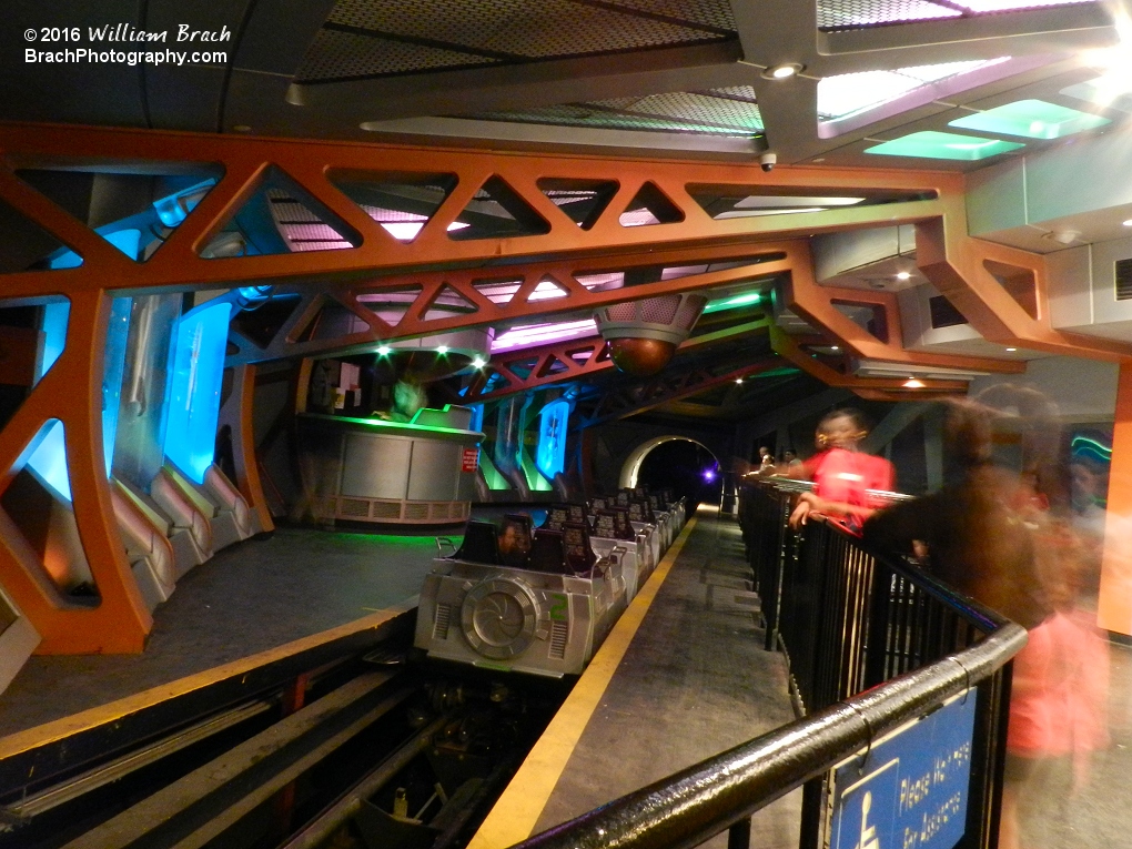 Looking inside the Flight of Fear station.