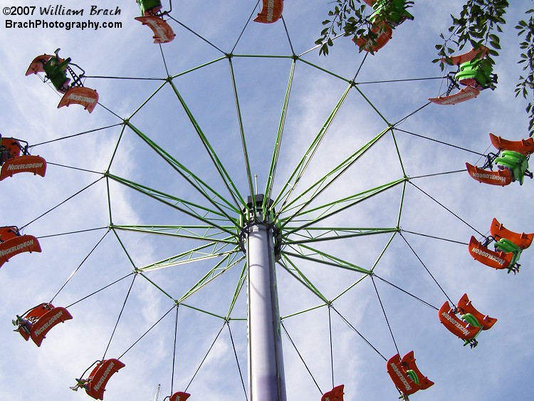 Looking up at the ride in motion.