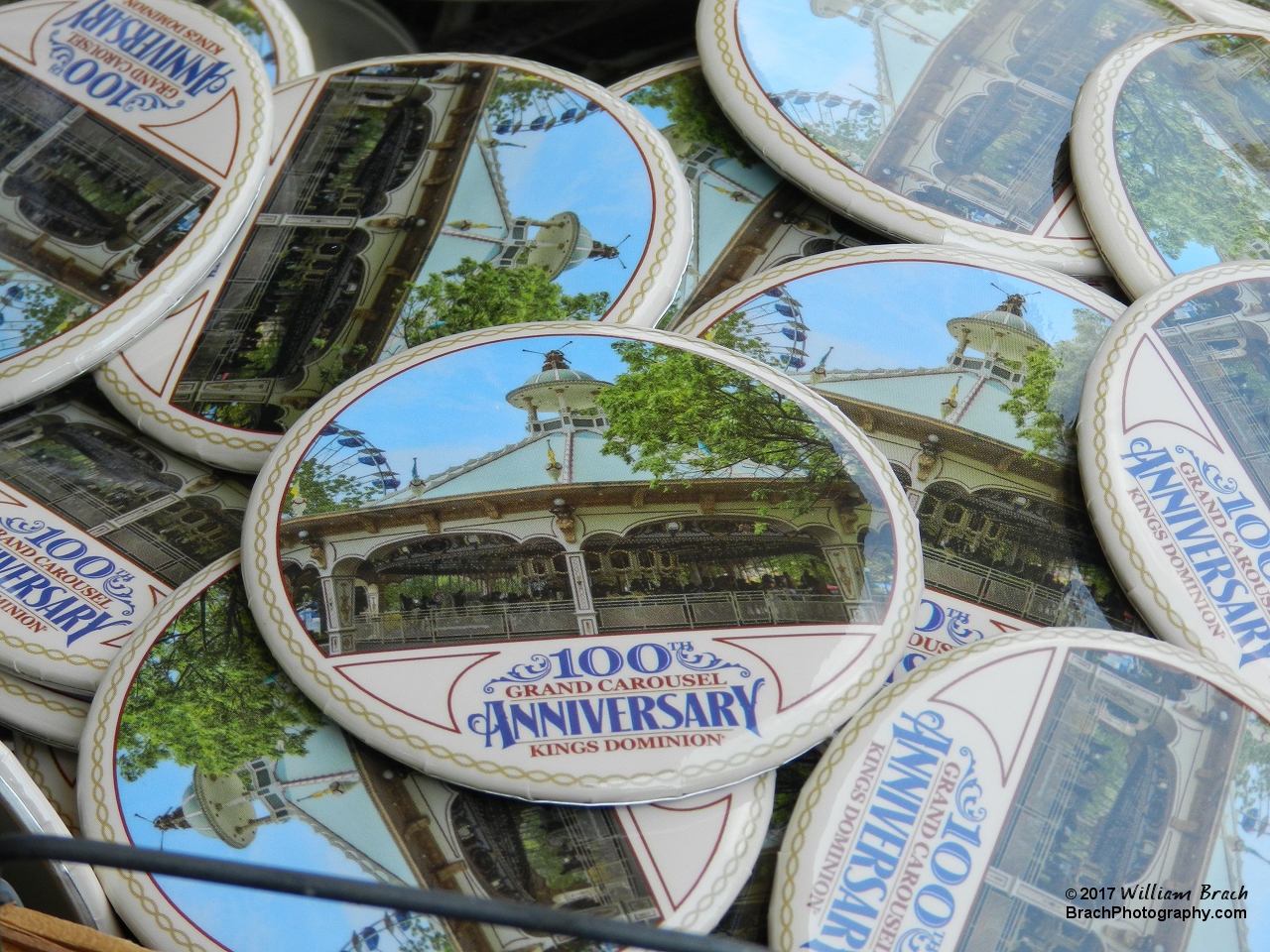 Kings Dominion gave away these buttons to carousel riders over the weekend the park celebrated the 100th anniversary of the ride.