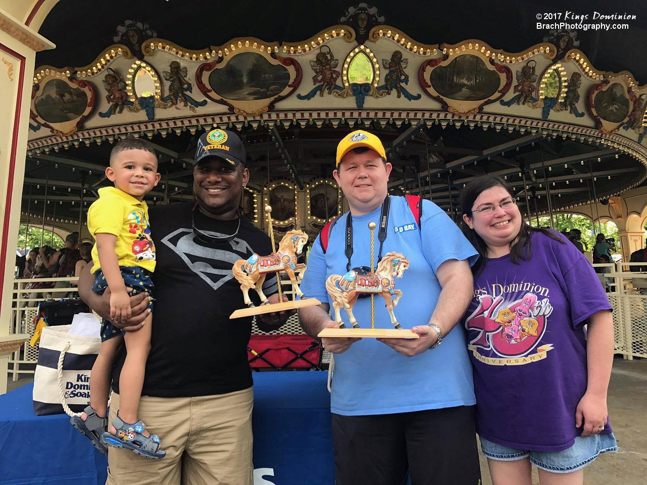 Photo courstesy of Kings Dominion.  The man on the left won the park's Twitter photo competition.  The guy on the right won the parks Instagram photo competition.  Yes, that's me and my wife on the right with our prize horse.