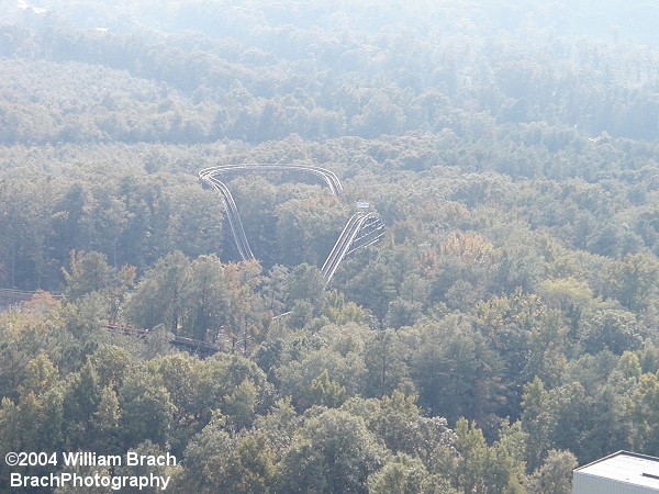 Grizzly is a very well hidden coaster tucked into the woods at Kings Dominion.  Only the lift hill and turn around are visible from the Eiffel Tower's observation deck.