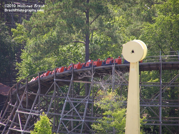 Grizzly has two trains.  Orange and yellow.  Here we see the orange train running.