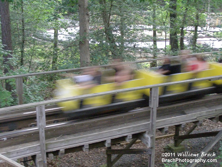 Rushing towards the lift hill.