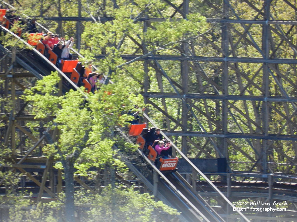 Grizzly's orange train running the course.