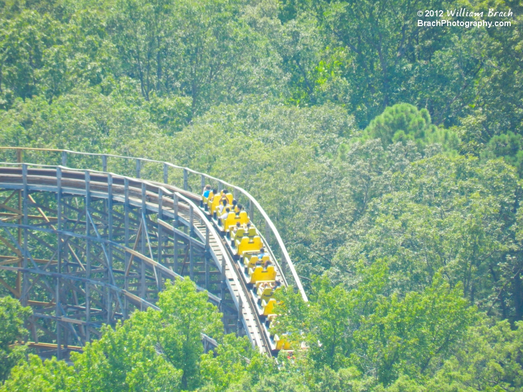 Grizzly's yellow train going up the second hill into the turn around.