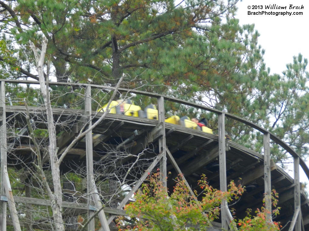 Grizzly's barely visible yellow train running the course.