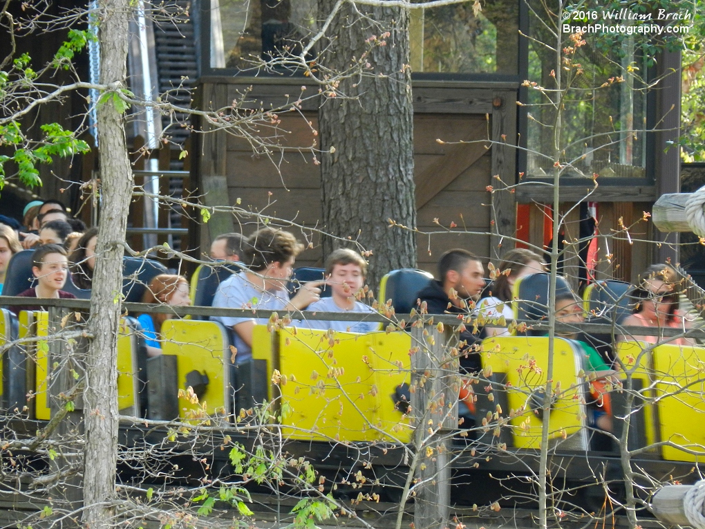 The yellow train on Grizzly leaving the station.