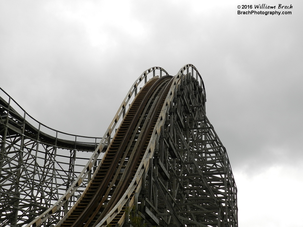 Looking at Hurler's first drop.  No trains will be going down this hill at all this season.