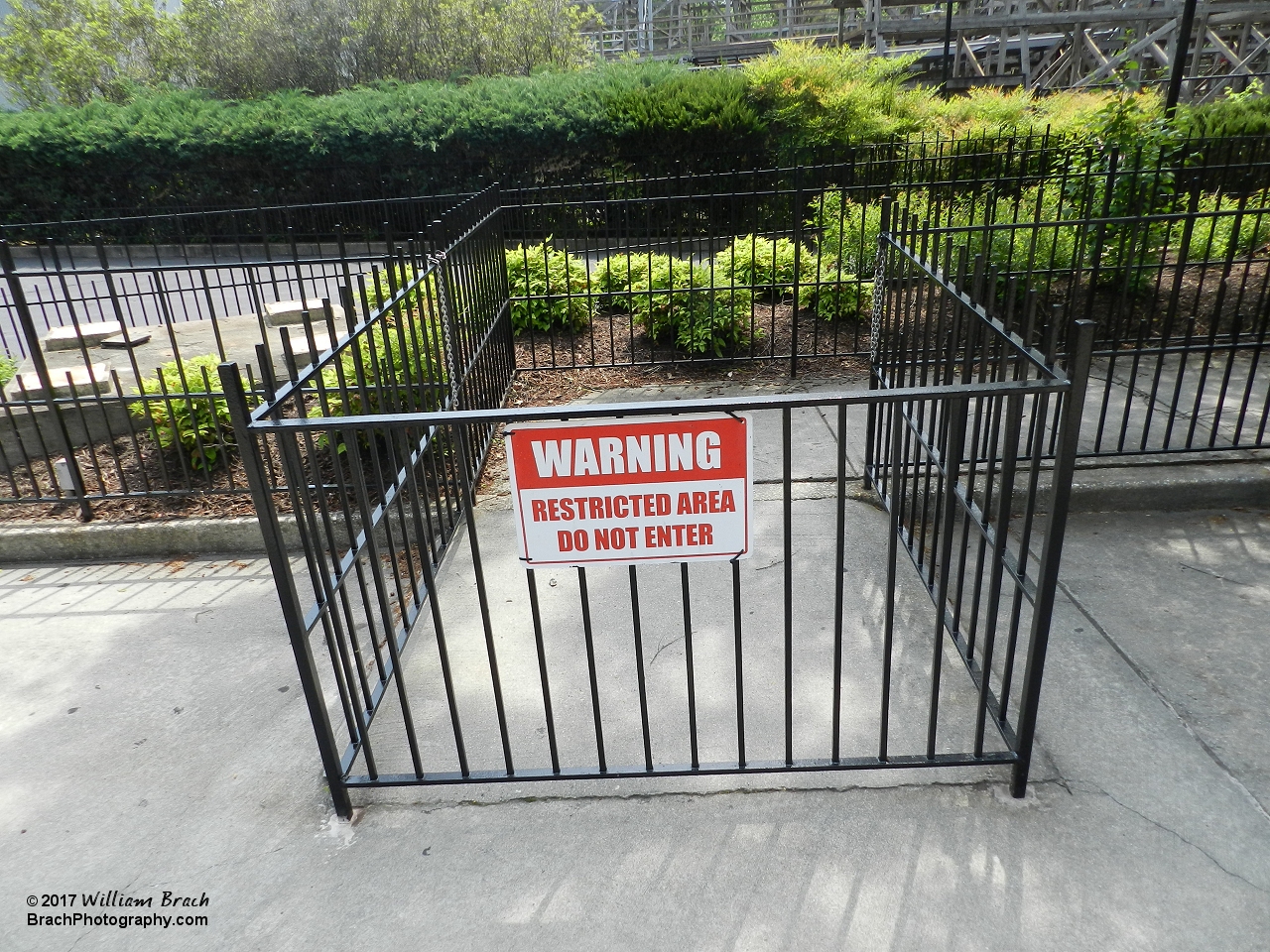 Hurler's entrance gate all closed off for the 2017 season as the park transforms this ride into Twisted Timbers to open in 2018.