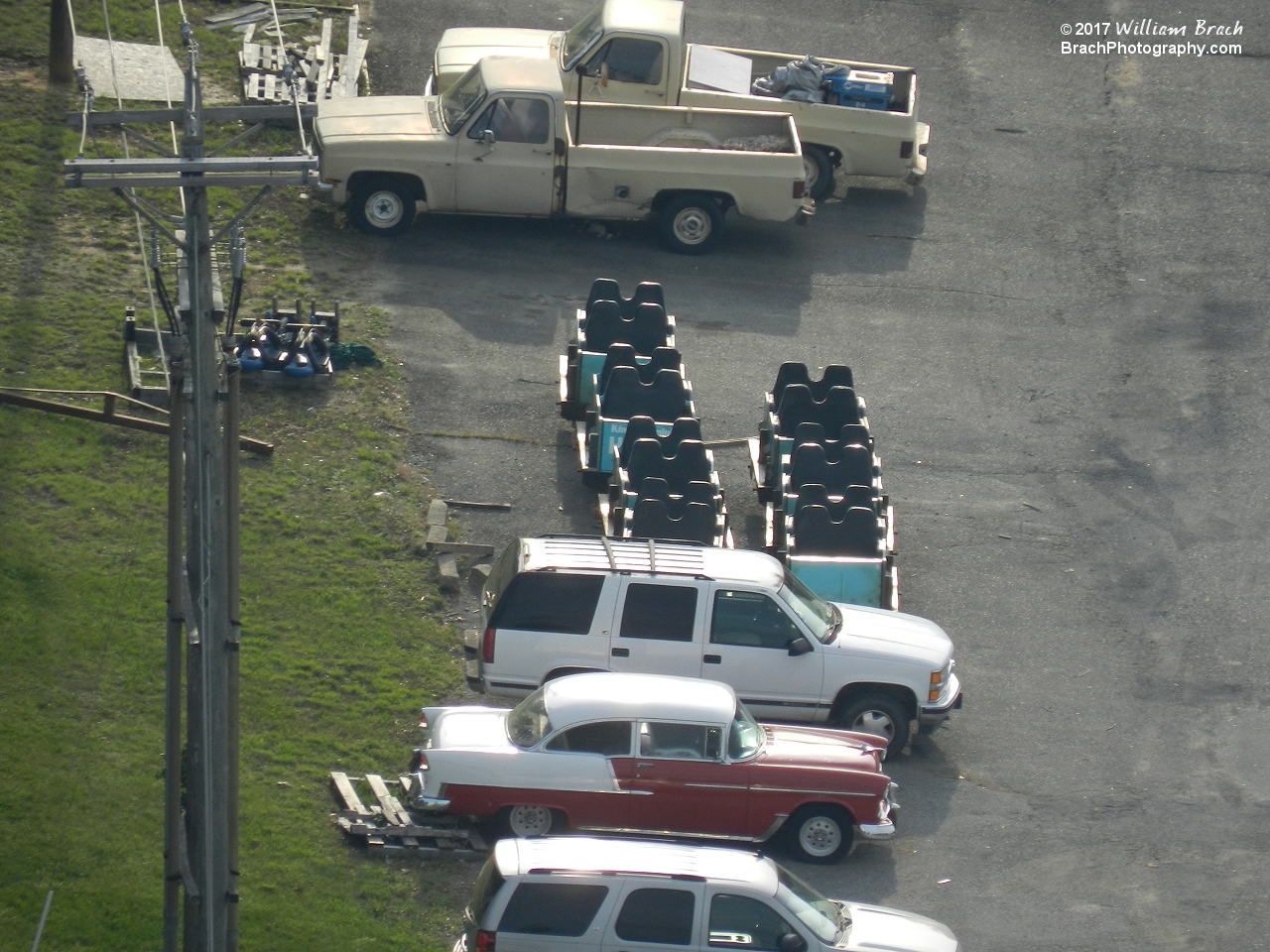 This will likely be the final posting for Hurler.  Here we see the train cars sitting in the park's maintenance area.