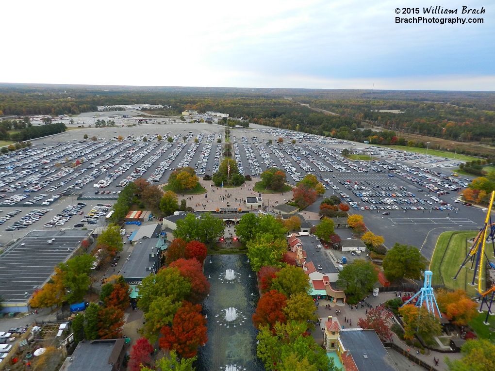 Looking out at International Street in 2015, the parking lot is starting to fill up for tonight's Haunt night.