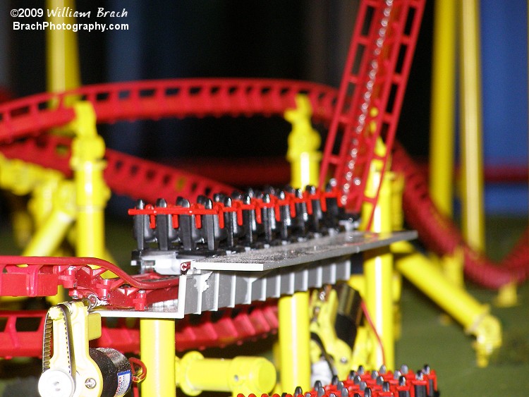 Coaster Dynamics working model of Intimidator 305 on display at the front gate gift shop.