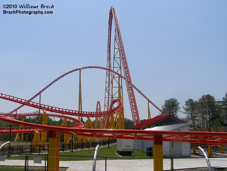 Intimidator 305's massive lift hill and tiny station seen here.