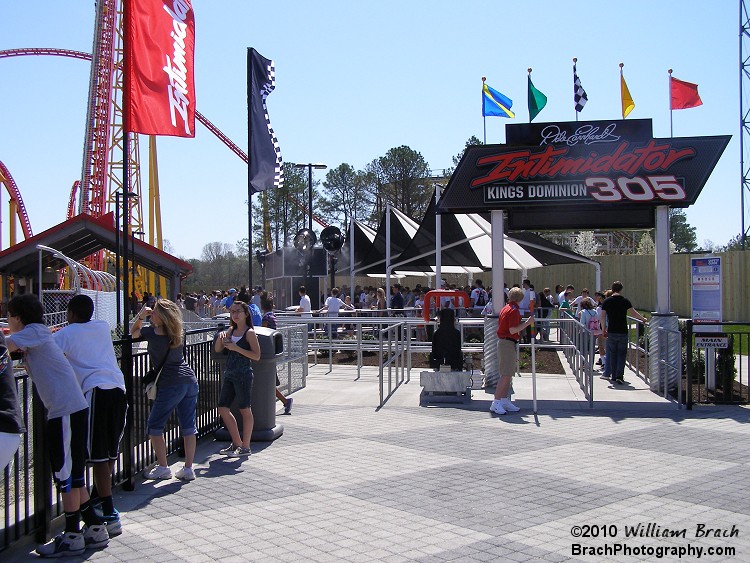 Entrance to the ride.  Just to the left of the entrance is a test seat.  Give it a try to see if you can fit inside the restraint.