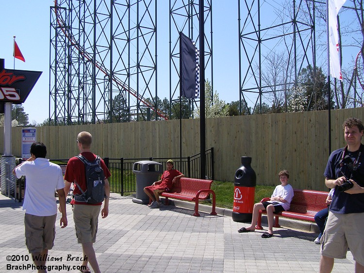 The I-305 plaza is loaded with benches.