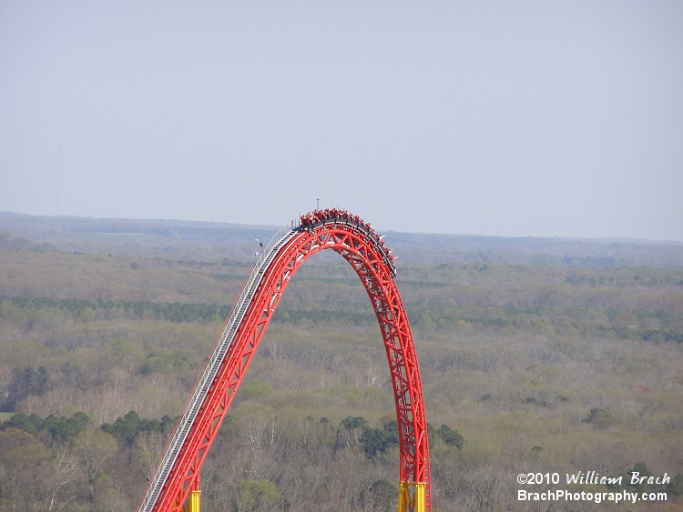 Intimidator 305 is 305-ft tall.  The first drop is 300ft at an 85-degree angle.