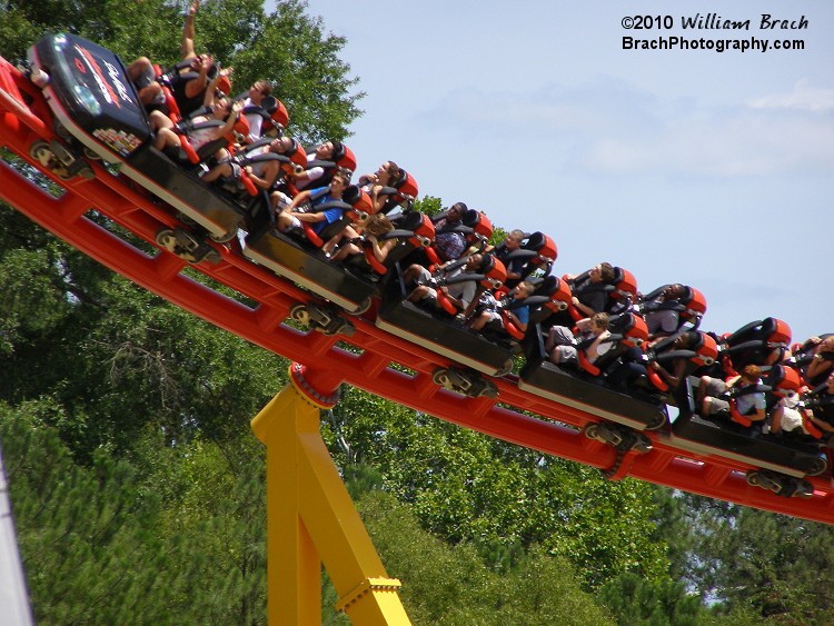 The trains on Intimidator 305 are themed to the #3 Chevrolet car that belonged to NASCAR legend Dale Earnhardt.