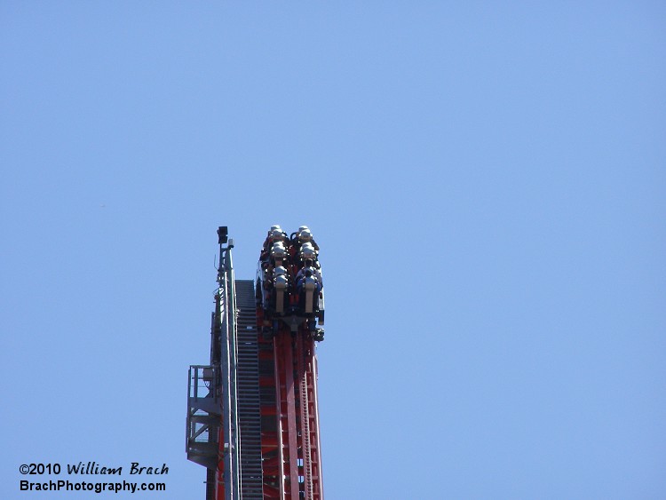 Silver train cresting the lift hill.