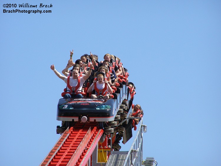 Train slowing down on the brake run.