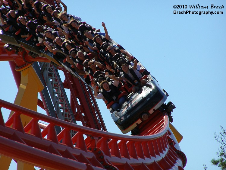 Intimidator 305 reached 94-mph before the trim brakes were added.  Once the brakes were added, the ride only reached 79.5-mph.  The ride is expected to reach 94-mph once again in the 2011 season.