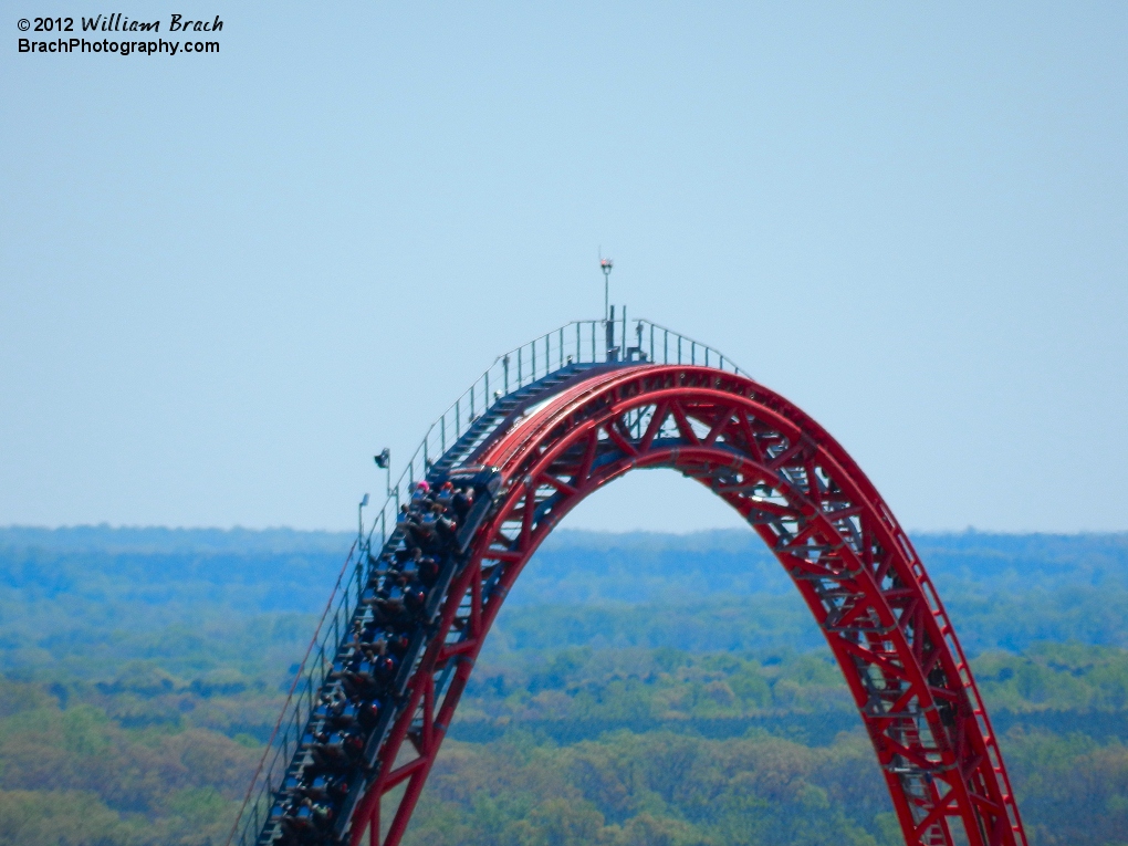 Train approaching the top of the lift hill.