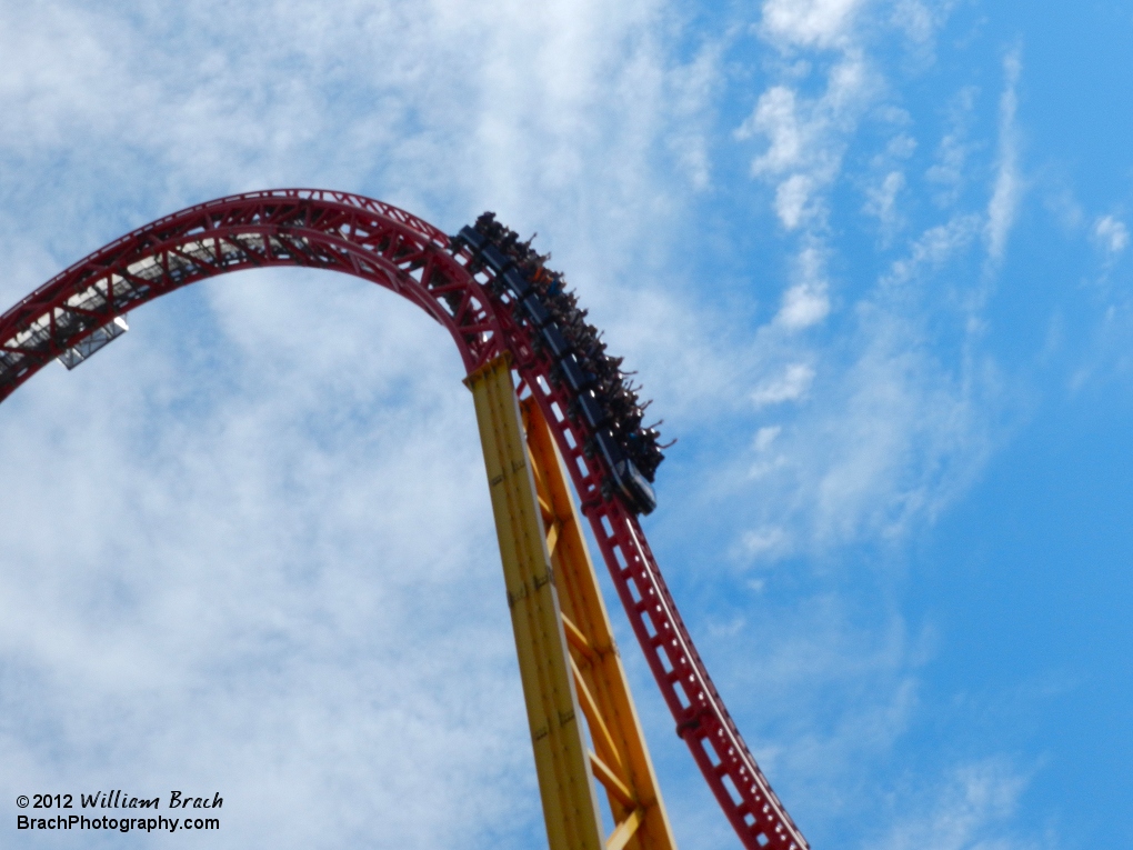 Train dropping down the first drop.