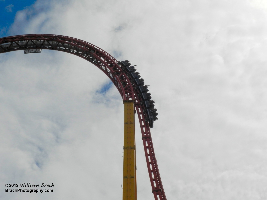 Intimidator 305 train going down the first drop.