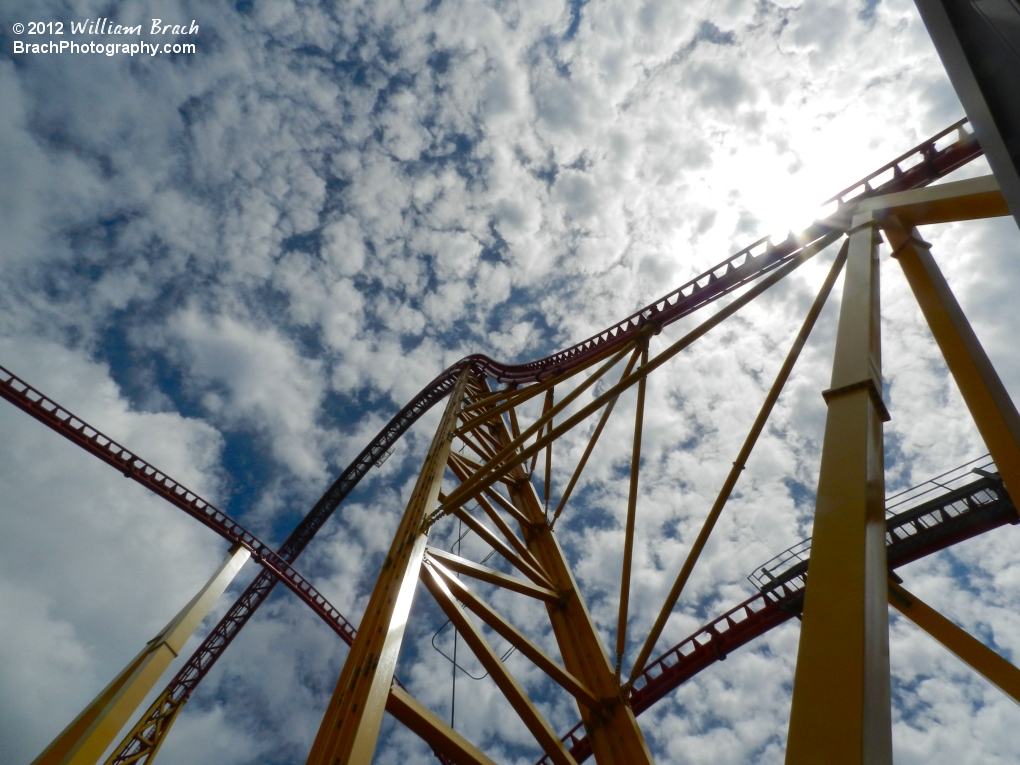 Looking up at Intimidator 305's first drop.