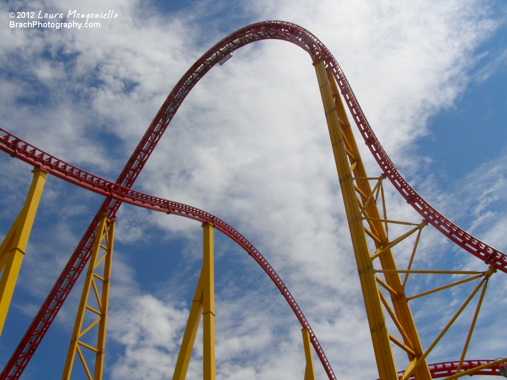 Looking up at the 305-ft tall lift hill.