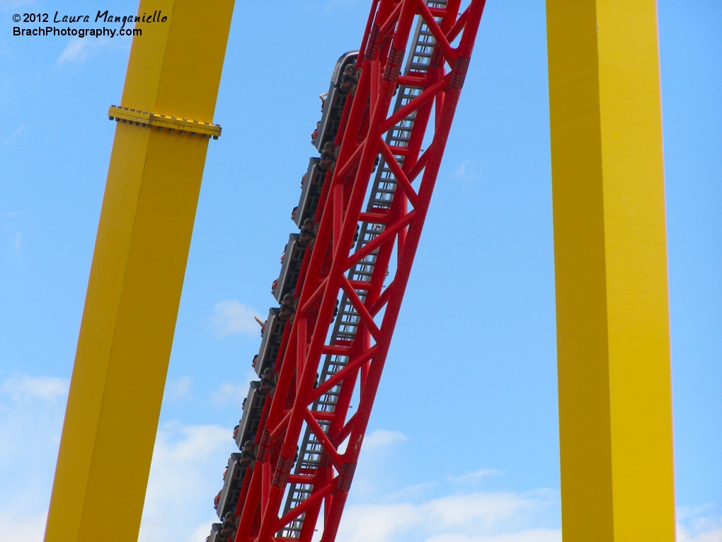 Intimidator 305 train climbing up the lift hill.