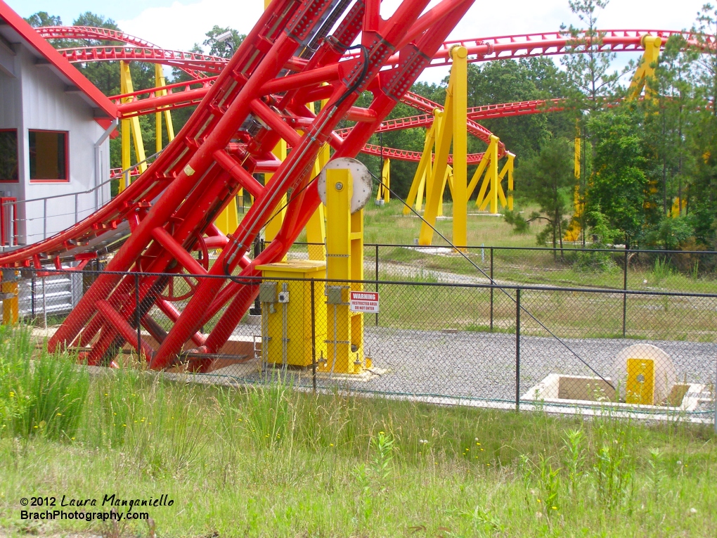 Looking at the bottom of Intimidator 305's lift hill.